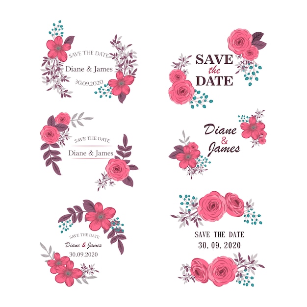 Set of flowery for wedding invitation design