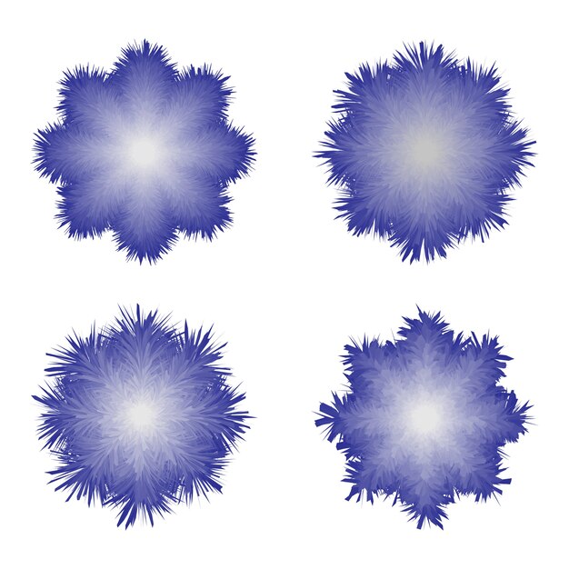 Set Fluffy blue snowflake on white background