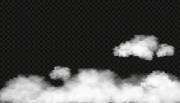Set di nuvole soffici su sfondo trasparente vettore di nuvolosità biancanebbia o fumo