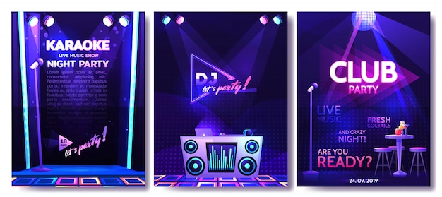 Vector set of flyer design template for a party in a nightclub