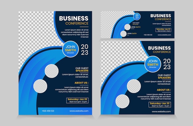 Set of Flyer Instagram Post and Banner for Business webinar. Webinar and business conference social