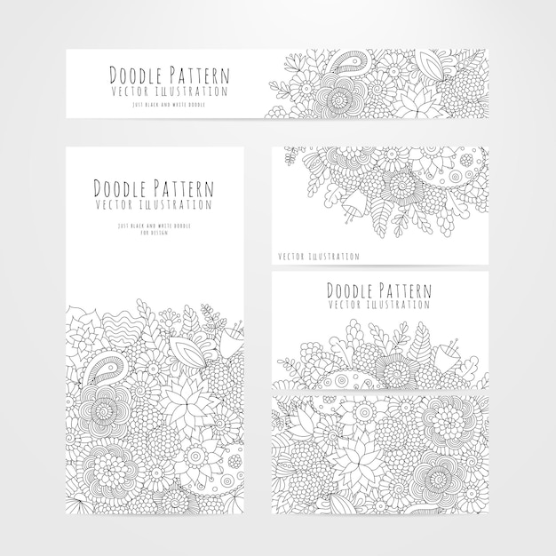 Set flyers cards with floral doodle pattern