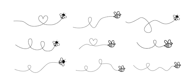 Set of flying bee hand drawn vector bee