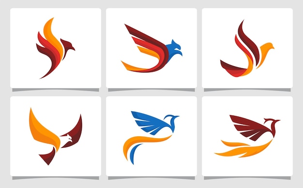 Impostare l'ispirazione per il design del modello di logo dell'uccello volante