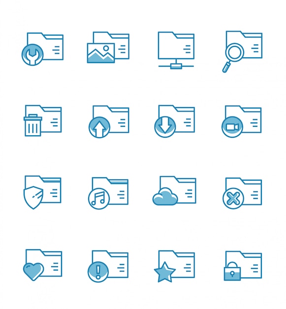 Set of folder icons with outline style.