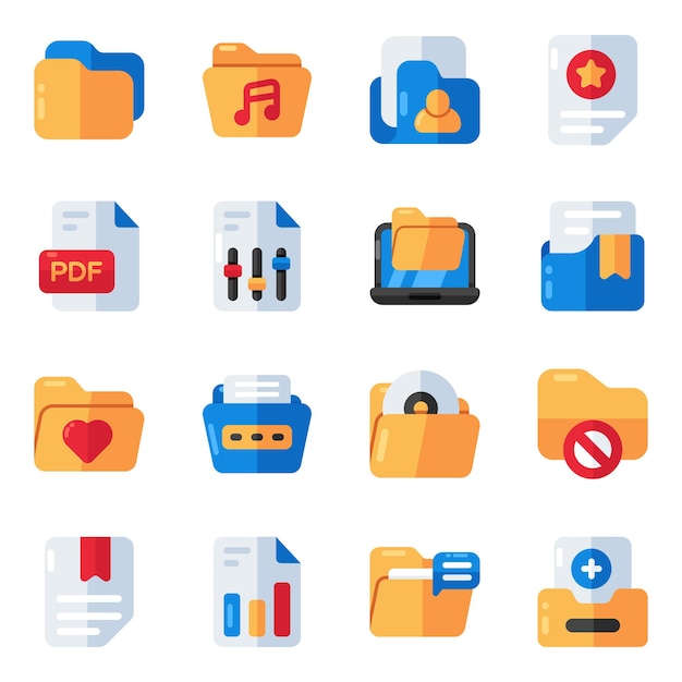 Set of Folders And Files Flat Icons