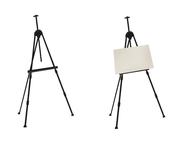 Vector set of folding easel for painting with canvas