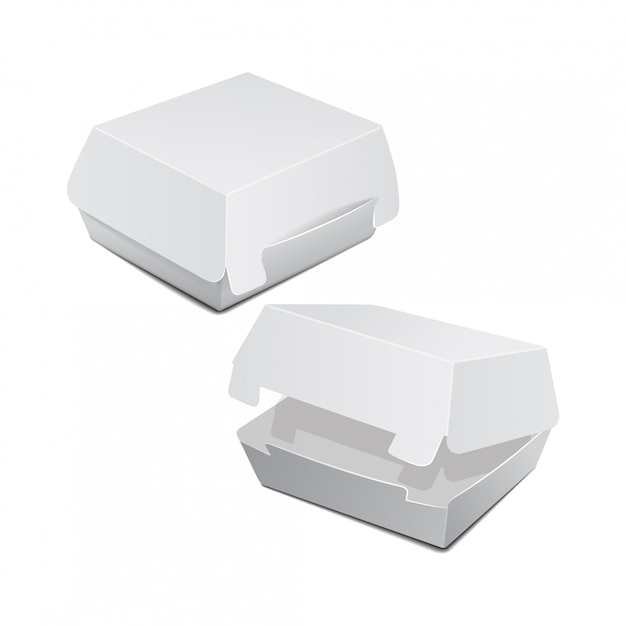 Set of food box, packaging for burger, lunch, fast food, sandwich.  product package on white background