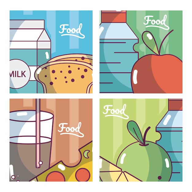 Set of food cartoons cards collection