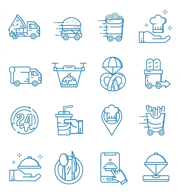 Set of food delivery icons with outline style