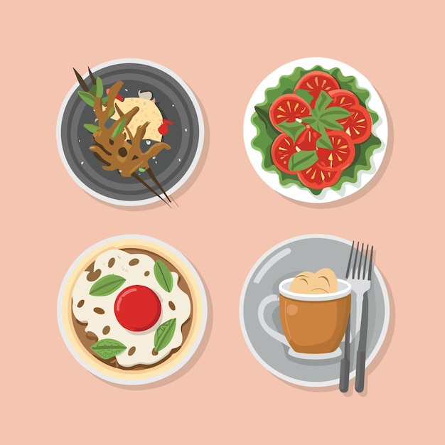 Vector set of food dish and beverages