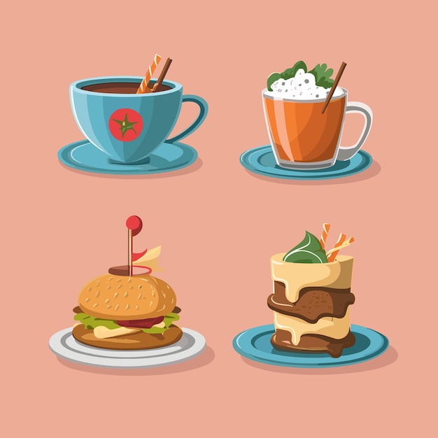 Vector set of food dish and beverages