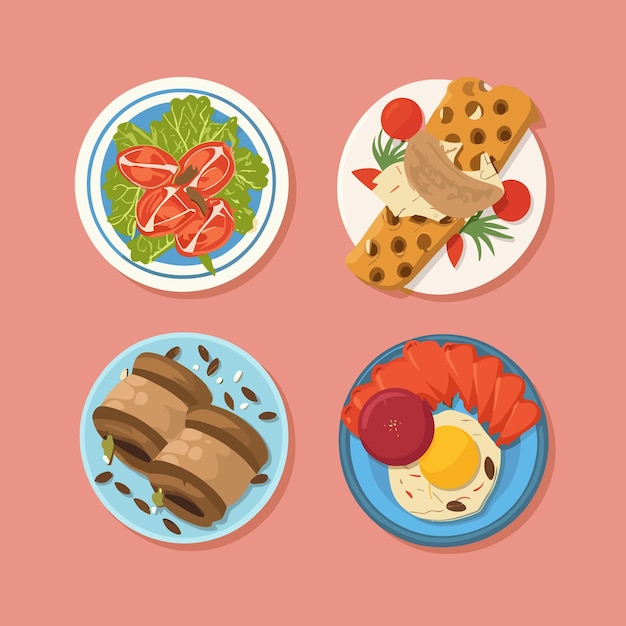 Vector set of food dish and beverages