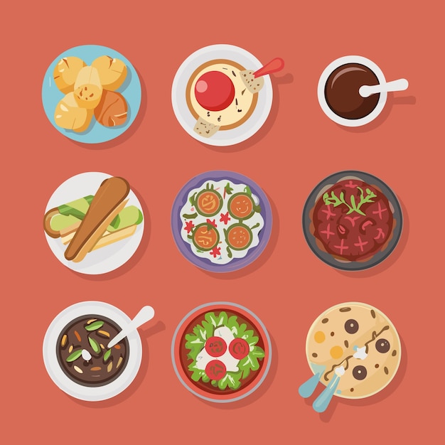 Vector set of food dish and beverages