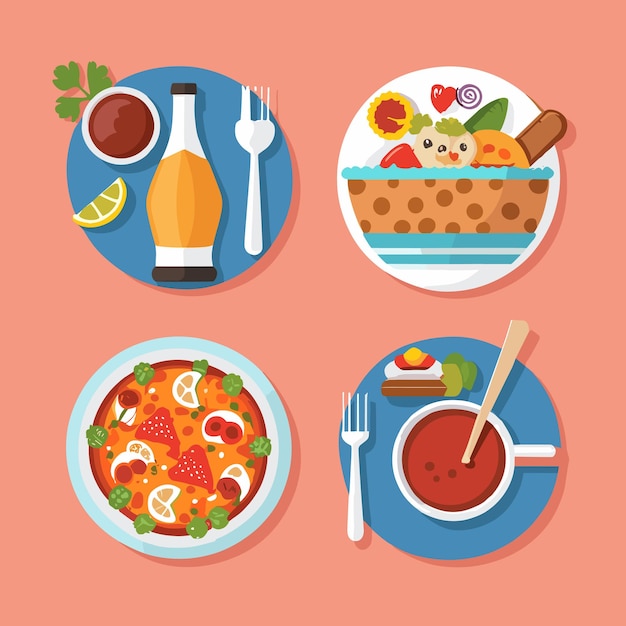 Vector set of food dish and beverages