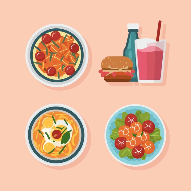 Vector set of food dish and beverages