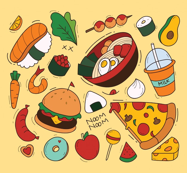 Insieme dell'illustrazione di doodle di cibo