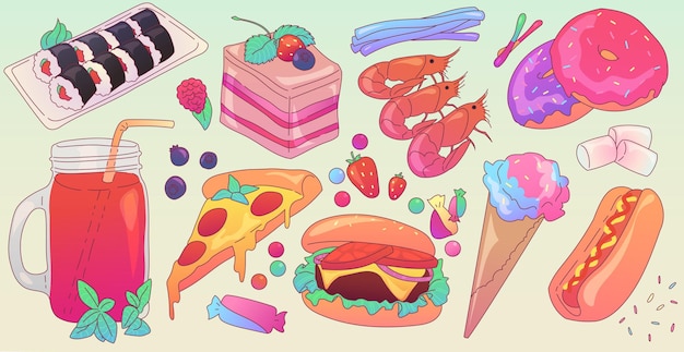 Vector set of food from different cuisines of the world - vector illustration