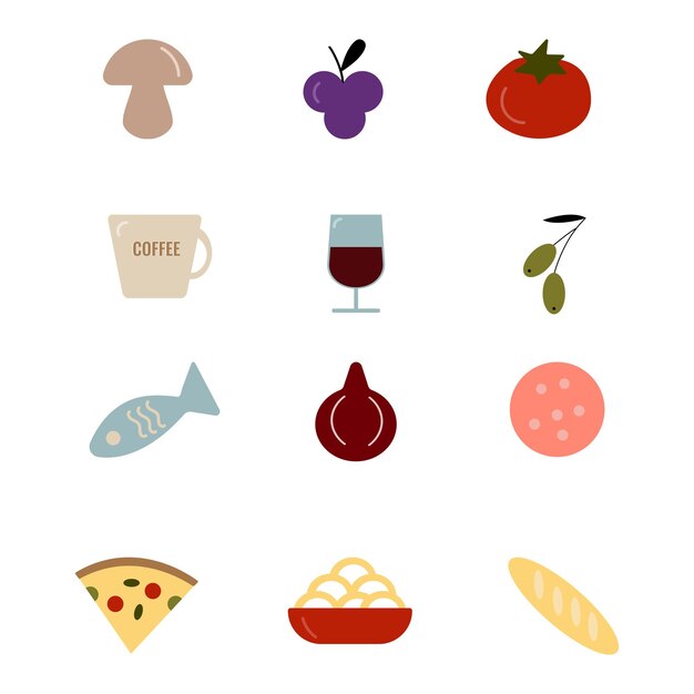 set of food icons, vector