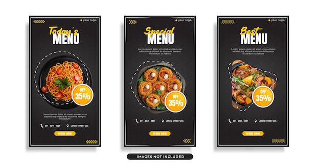 Set of food menu flyer design for instagram story or social media template