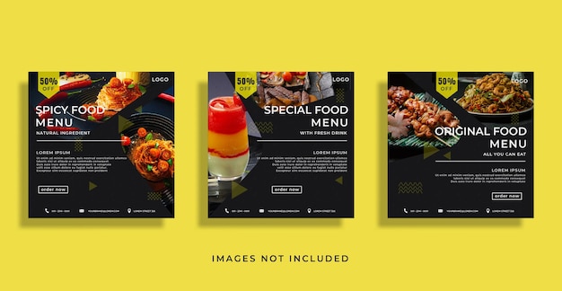Set di modello di volantino menu cibo per vettore di progettazione di social media