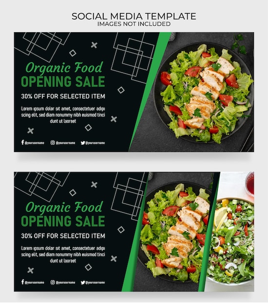 Set food menu and restaurant social media banner template