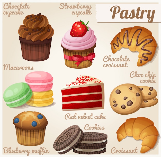 Set of food. Pastry