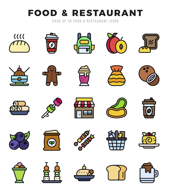 Set of Food and Restaurant icons in Lineal Color style Lineal Color Icons symbol collection