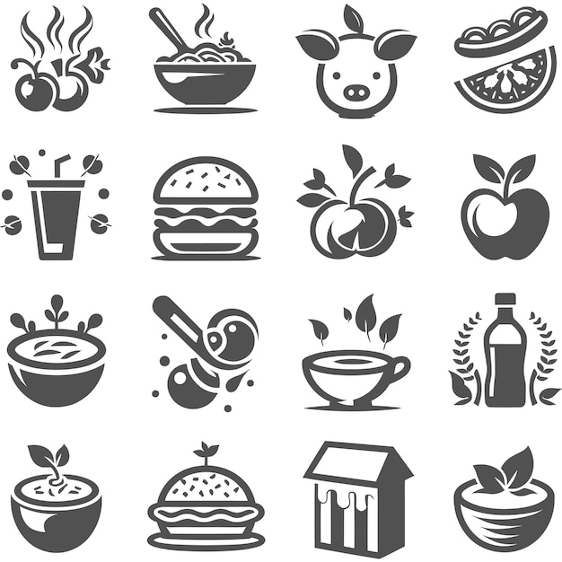 Vettore set di icone di cibo e ristoranti simple line art