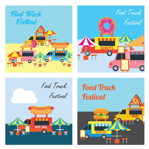 set of food truck festival banner and poster