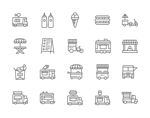  Set of Food Truck Line Icons.  