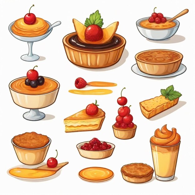 Vector a set of food with a picture of a cup of fruit and a cup of jam