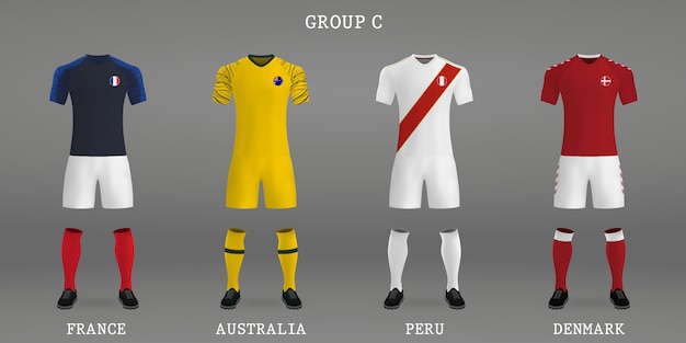 Set of football kit, shirt template for soccer jersey.