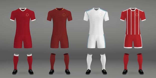 Vettore set di kit calcio, modello di t-shirt per jersey da calcio.