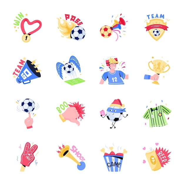 Set of Football League Flat Sticker Icons