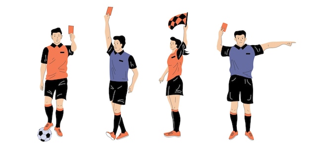 サッカーサッカーの男性と女性の審判のセット