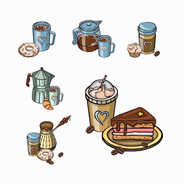 Вектор Набор для иллюстрации кофейных символов меню кофеина
