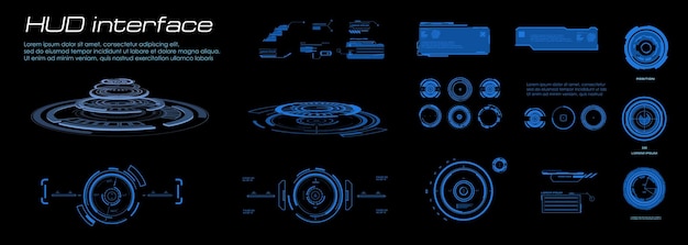 Hud 사용자 인터페이스 설정 미래형 홀로그램 Hud Gui Ui 요소 세트 혁신적인 기술 가상 인터페이스