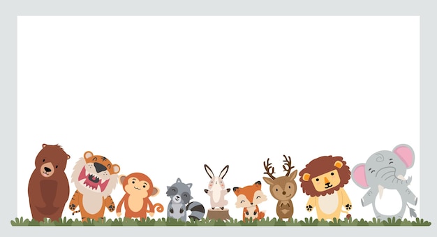 Set of Forest Animals flat background