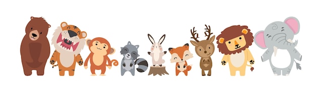 Vector set of forest animals flat doodle