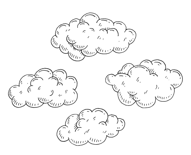 Set form of clouds Vector color and black hand drawn vintage engraving
