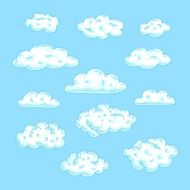 Vector set form of clouds vector color vintage engraving illustration for poster label web