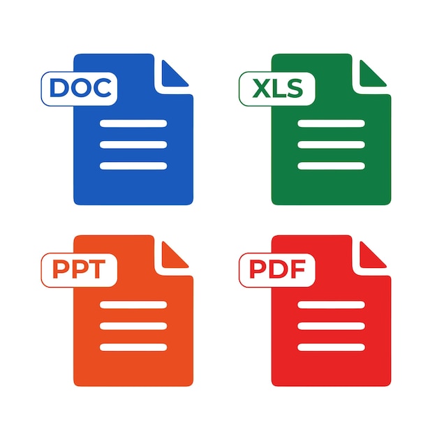 Vettore insieme di formato ed estensione dei documenti doc xls ppt pdf