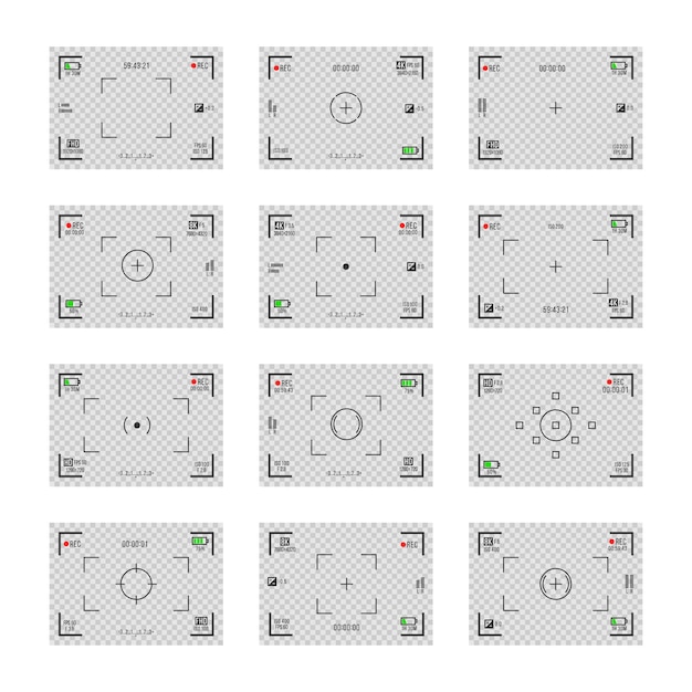 Set fotocamera zoekers video-opname schermen op transparante achtergrond.