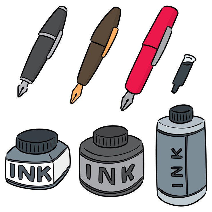 Vector set of fountain pen and ink