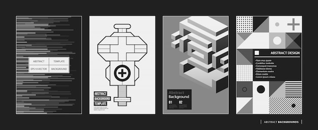 Набор из четырех абстрактных фонов / плакатов в черно-белом стиле