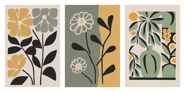 Set of four abstract floral backgrounds in retro style Vector illustration