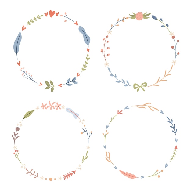 Set of four abstract floral wreaths vector illustration