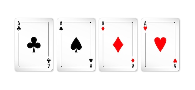 Set of four aces deck of cards isolated on white