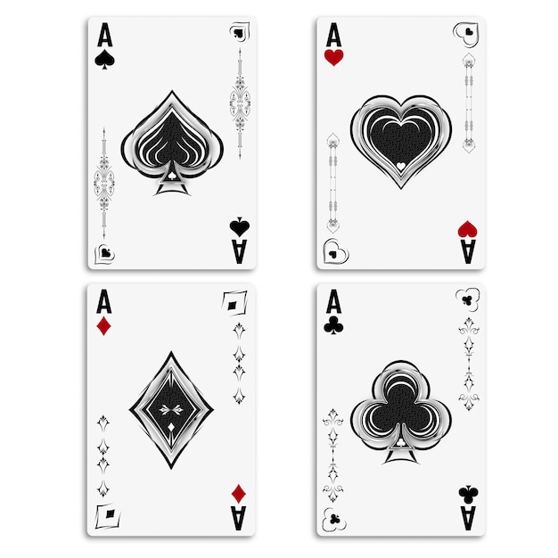 Vector set four aces for playing poker and casino.